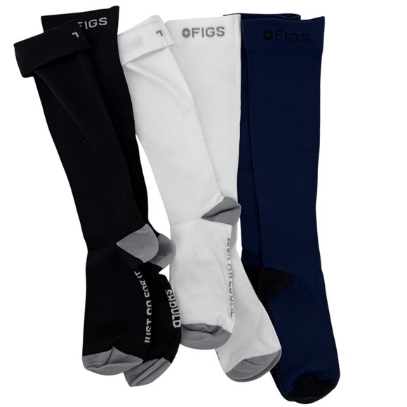 NEW FIGS Compression Socks 3 Pairs Unisex Size L Travel Medical Black White Navy